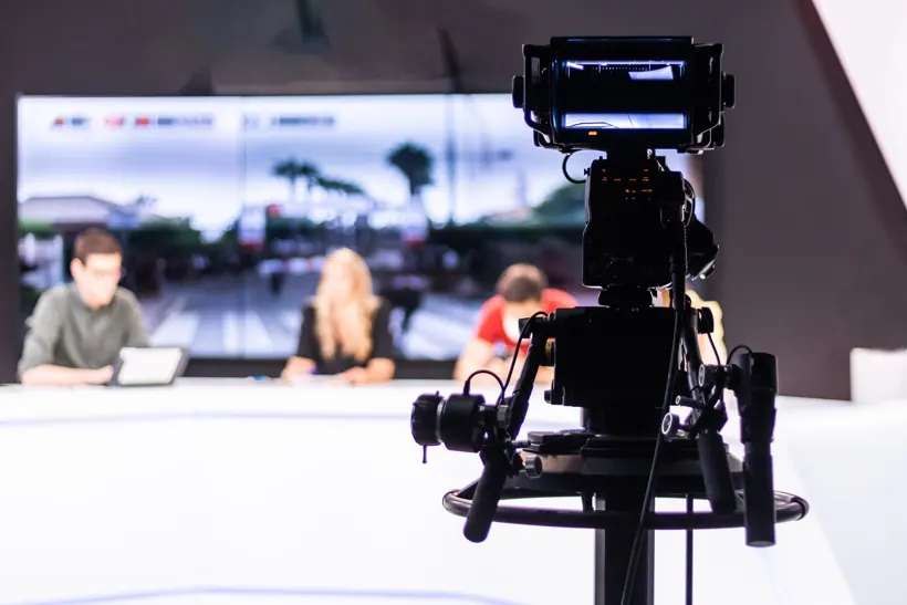 A film studio with a camera
